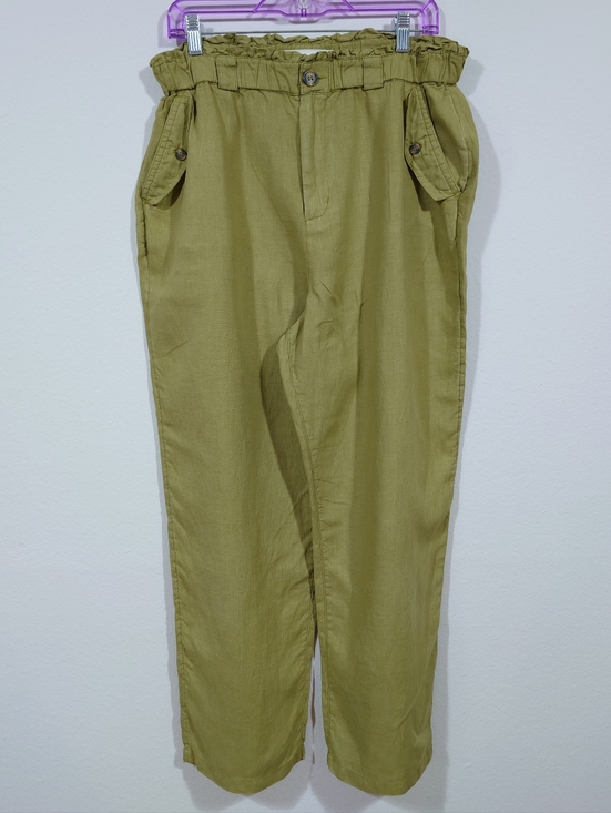 C&C California Pants - C&C California Linen Pants Women L Olive Green Paperbag Waist Relaxed Fit